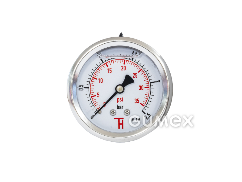Glyzerin-Manometer mit dem Anschluss hinten, 63mm, Außengewinde G 1/4", 0-2,5bar, -40°C/+60°C, 